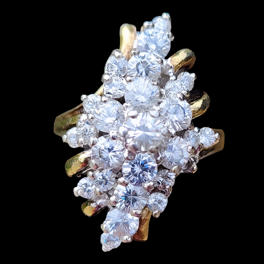Sterling silver gold vermeil waterfall cluster ring size 6.25 wedding engagement