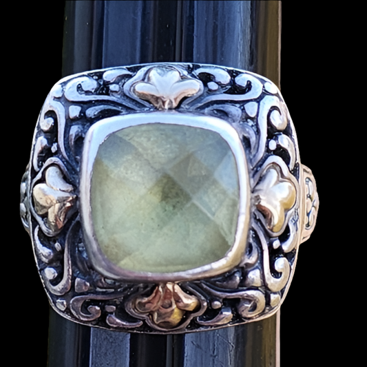 Samuel Benham sterling silver ring w 18k gold accents green Peridot size 6.75