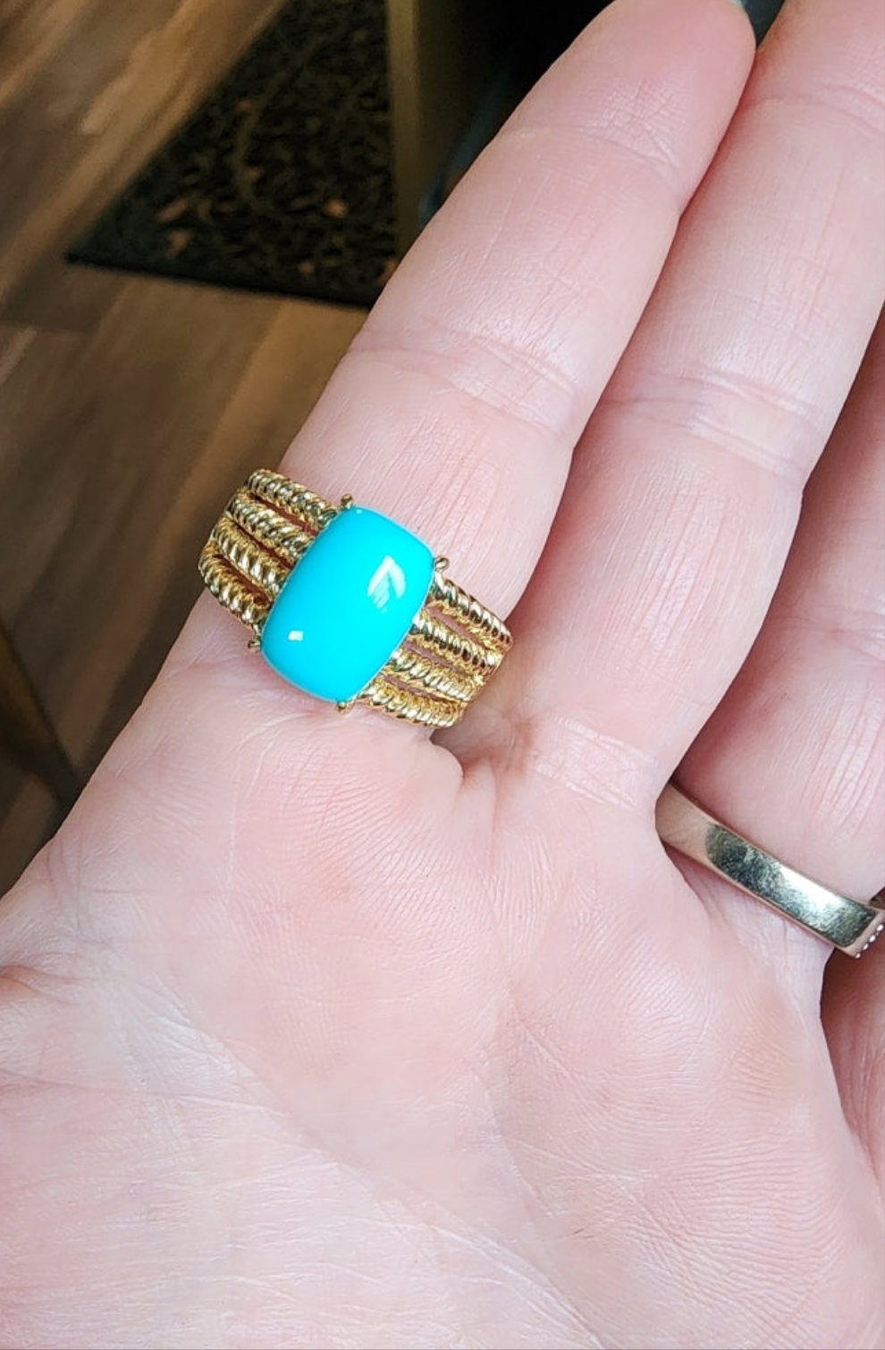 Sterling Silver Gold vermeil Turquoise Ring size 9.75 fine jewelry unisex