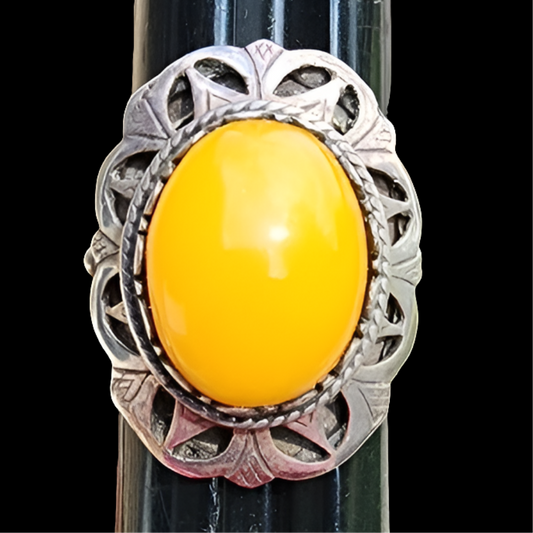 Sterling silver Native American Butterscotch, Amber ring size 7.5 hallmark