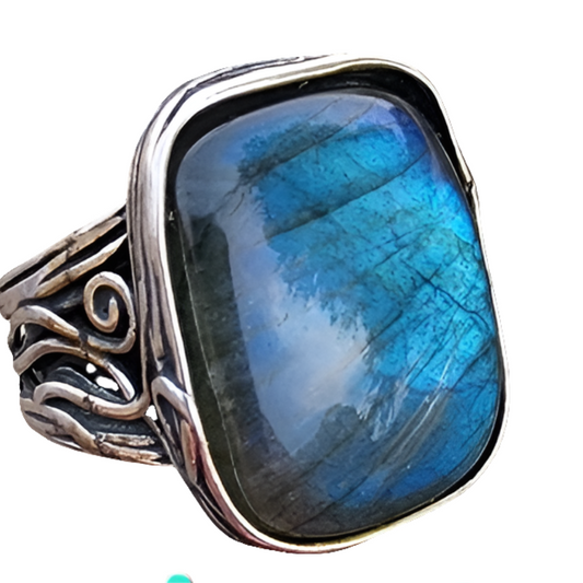 Signed PZ Israel Is sterling silver Labradorite  ring size 9 designer jewelry