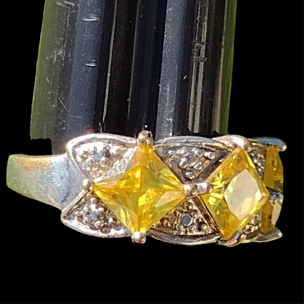 Sterling silver 925 cocktail ring with marcasite and citrine yellow size 8.5