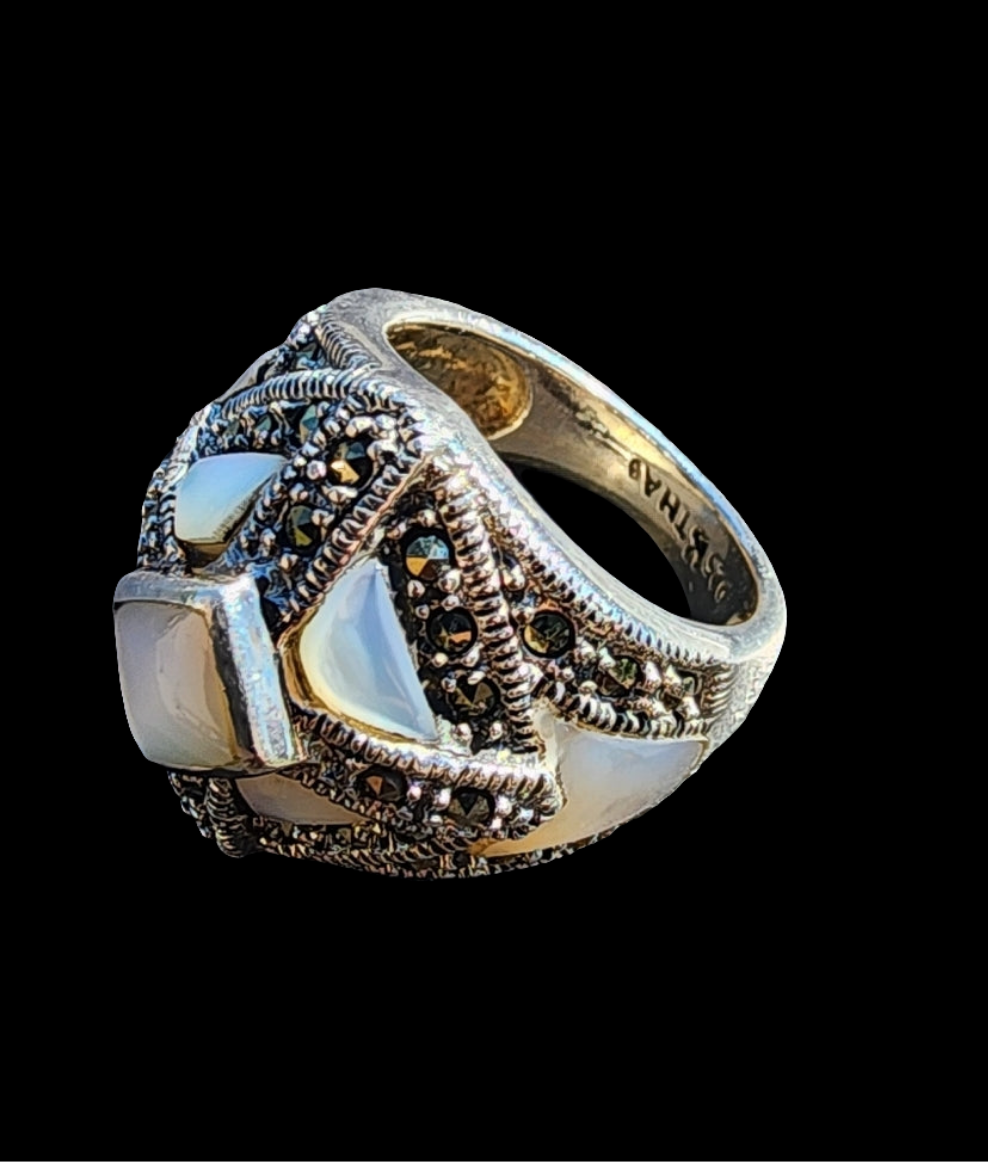 Sterling silver Ross Simons Ring sz 6 marcasite and MOP Fine Jewelry