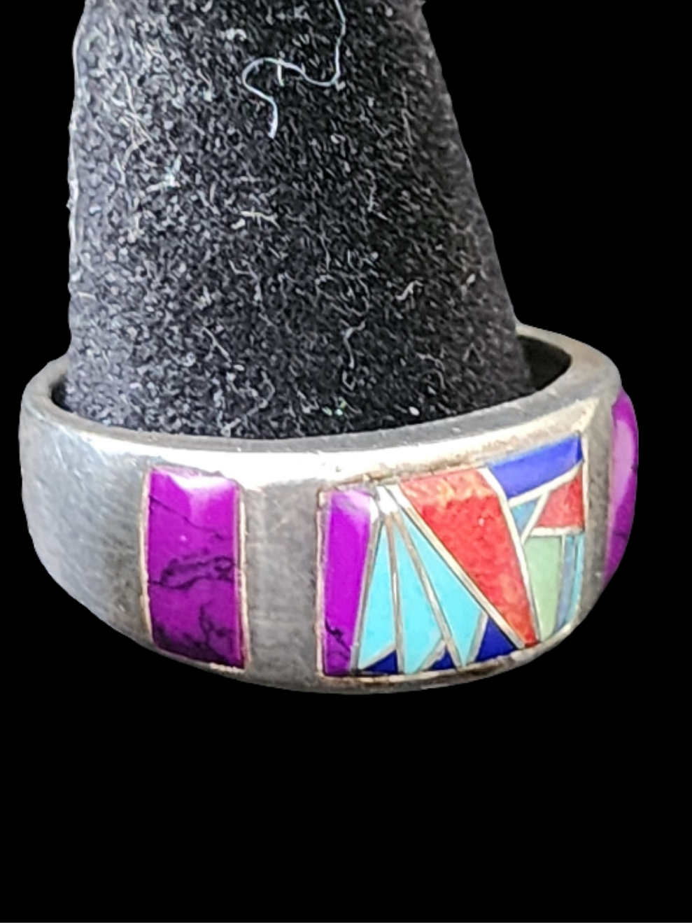 Multi stone inlay sterling silver ring turquoise Coral lapis size 8