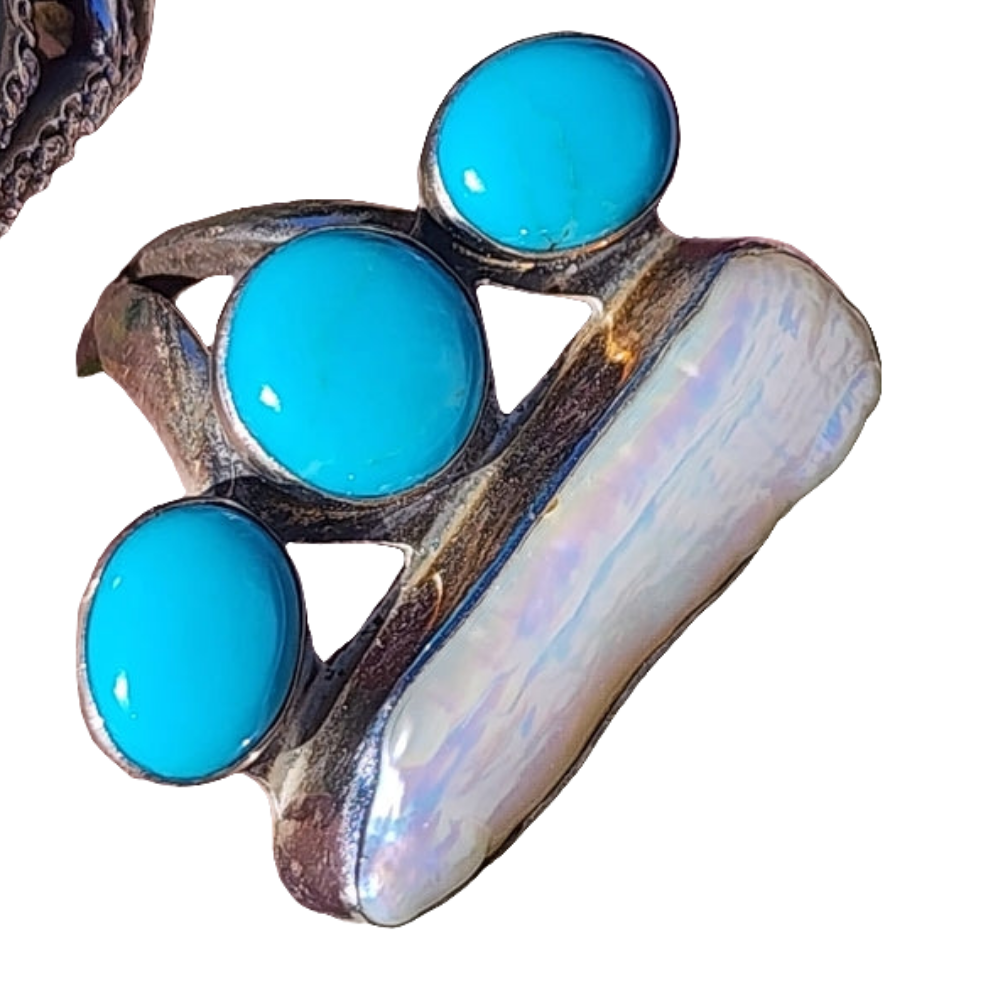 Jay King Desert Rose Turquoise MOP ring size 6 Southwest jewelry designer