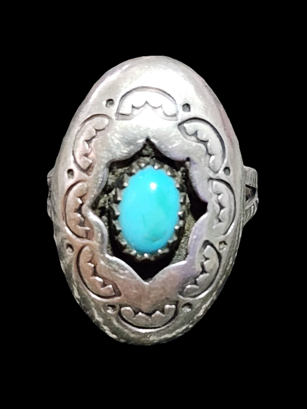 Vintage native american sterling silver sleeping beauty turquoise shadow box Navajo ring size 6