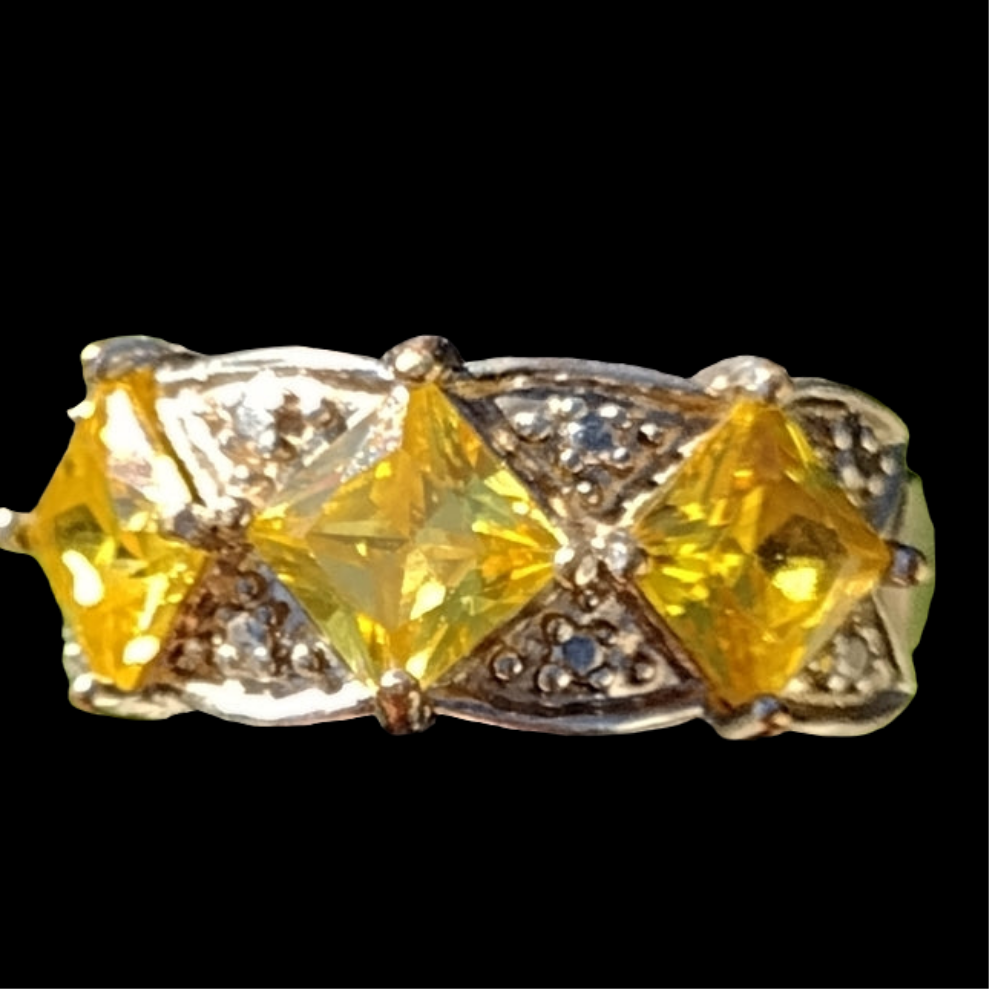 Sterling silver 925 cocktail ring with marcasite and citrine yellow size 8.5