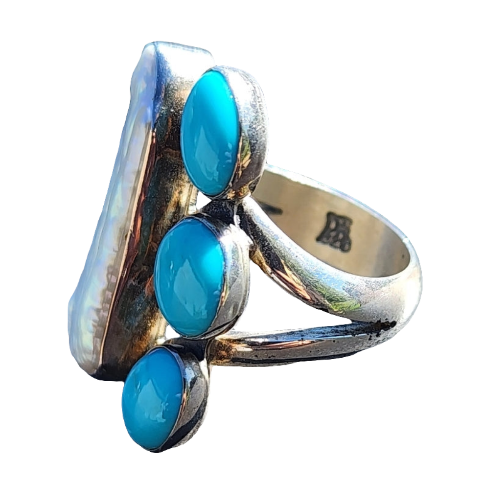 Jay King Desert Rose Turquoise MOP ring size 6 Southwest jewelry designer