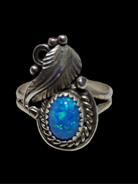 Vintage Sterling Silver Native American blue opal ring  size 5.5 by Manygoats