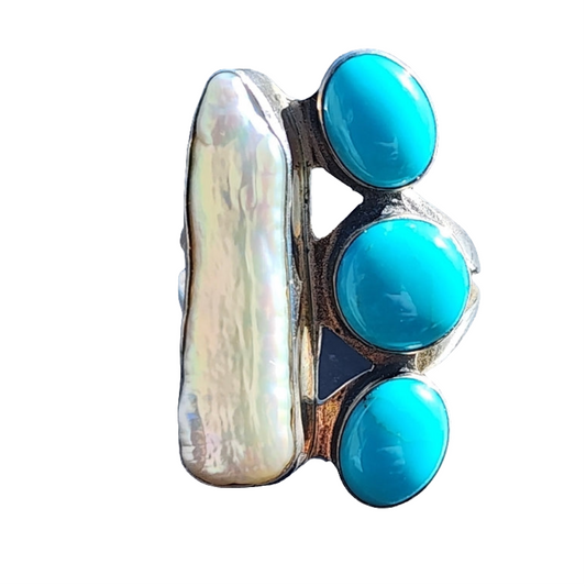 Jay King Desert Rose Turquoise MOP ring size 6 Southwest jewelry designer