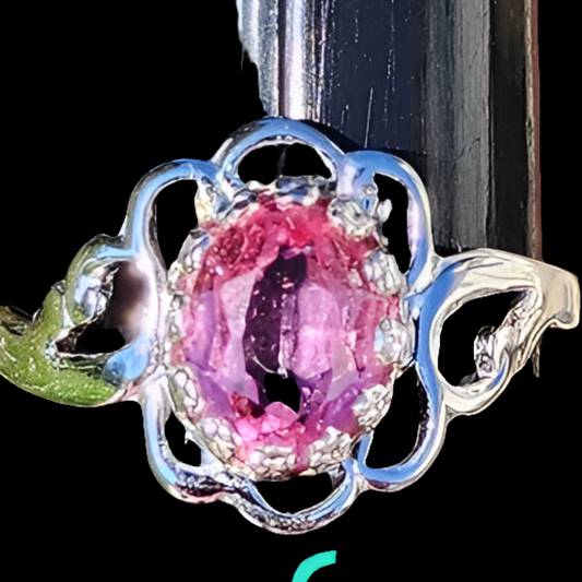 Sterling silver dainty pink stone ring size 6.75
