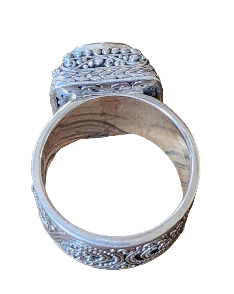 Sarda Sterling Silver Ring Cigar ornate band chunky Stone Fine jewelry size 10.5