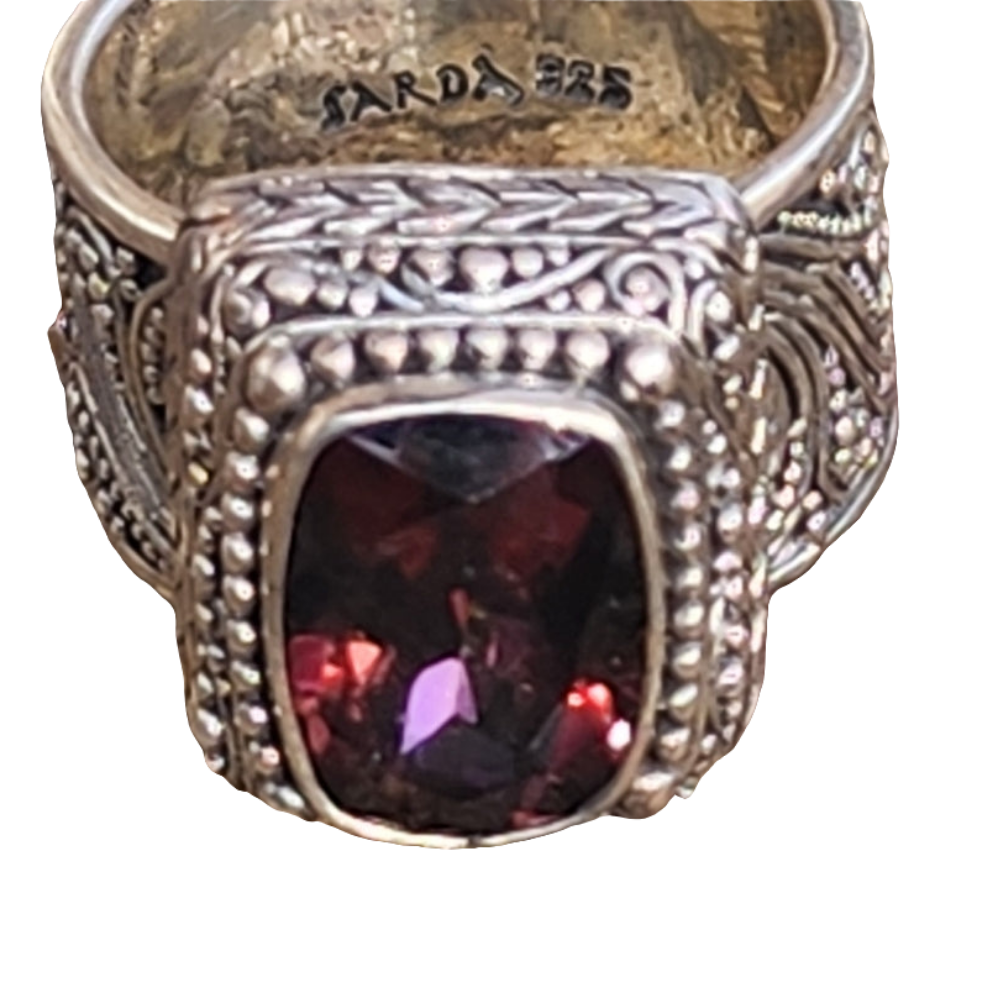 Sarda Sterling Silver Ring Cigar ornate band chunky Stone Fine jewelry size 10.5