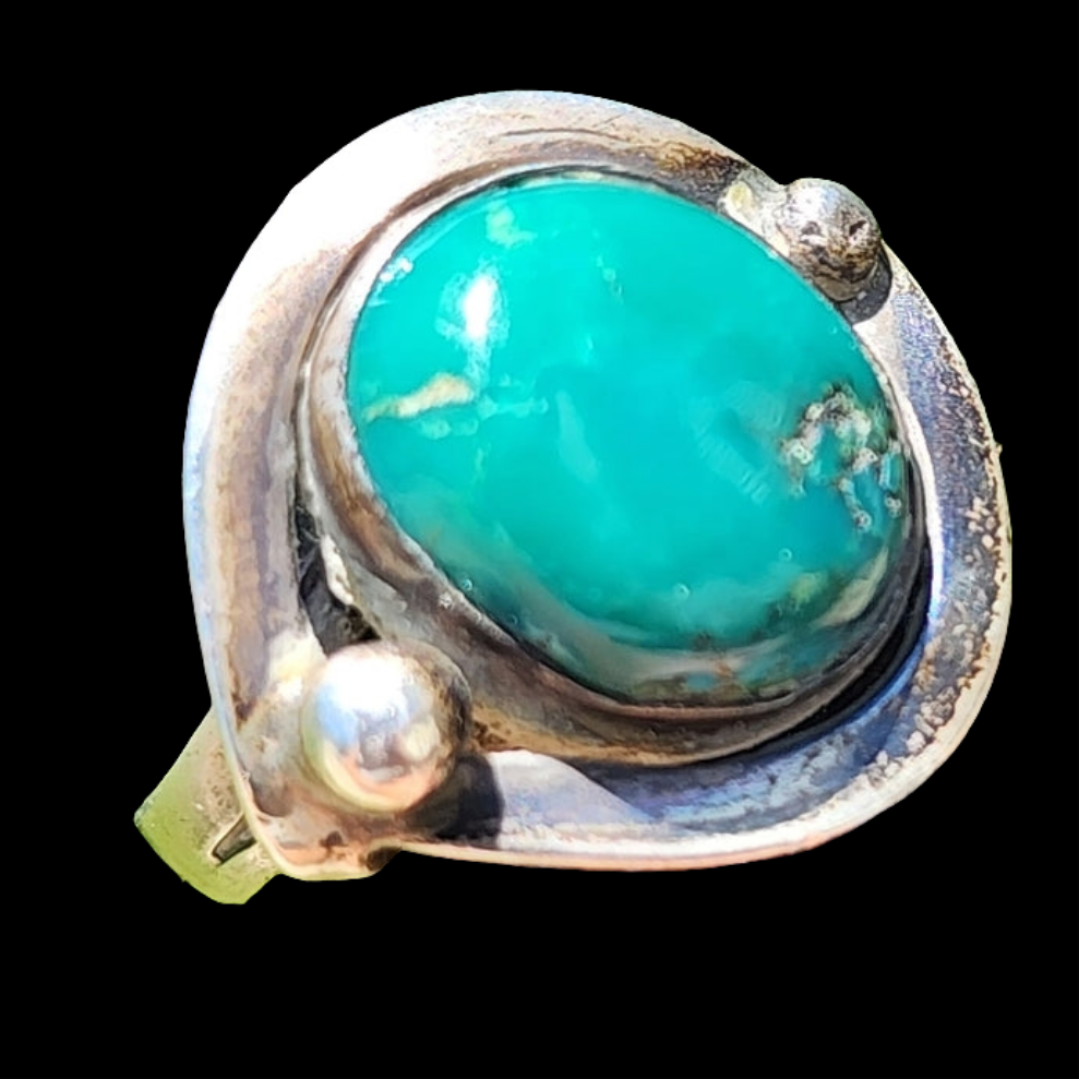Sterling silver Native American Bisbee Bob Bradberry Anglo turquoise sz 4.5 rimg