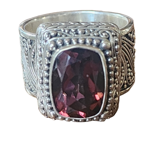 Sarda Sterling Silver Ring Cigar ornate band chunky Stone Fine jewelry size 10.5