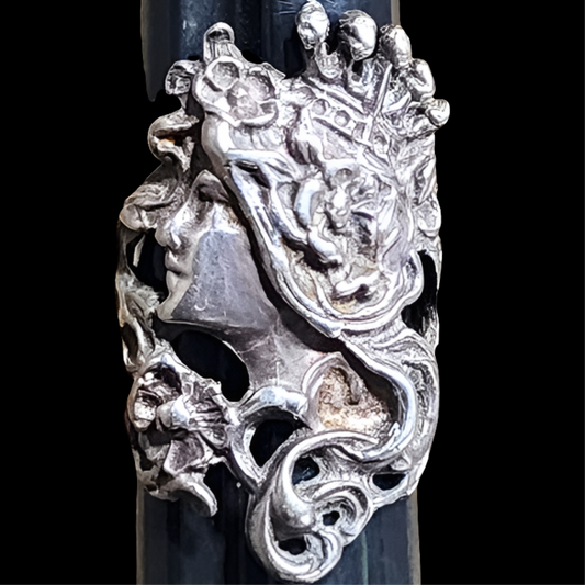Sterling silver art nouveau vintage lady face woman head size 5.5 ring jewelry