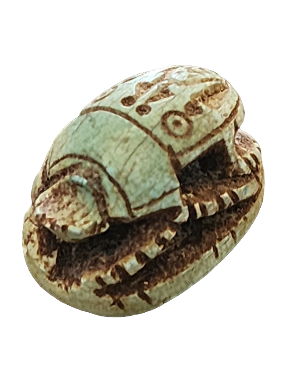 Egyptian Scarab Blue carved Amulet with hieroglyphics