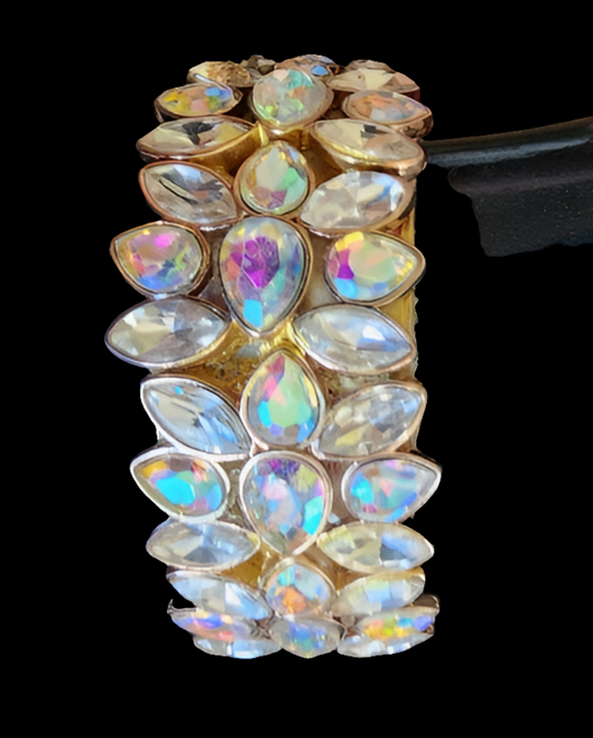 Ann Taylor Aurora borealis rhinestone gold tone Chunky Bangle bracelet designer