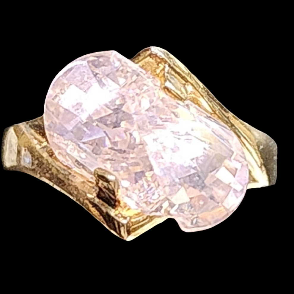 Sterling silver gold vermeil pink stone ring size 6.5