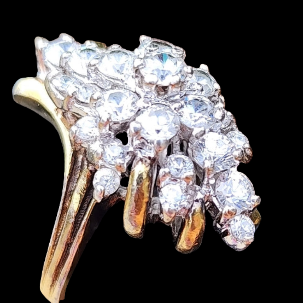 Sterling silver gold vermeil waterfall cluster ring size 6.25 wedding engagement