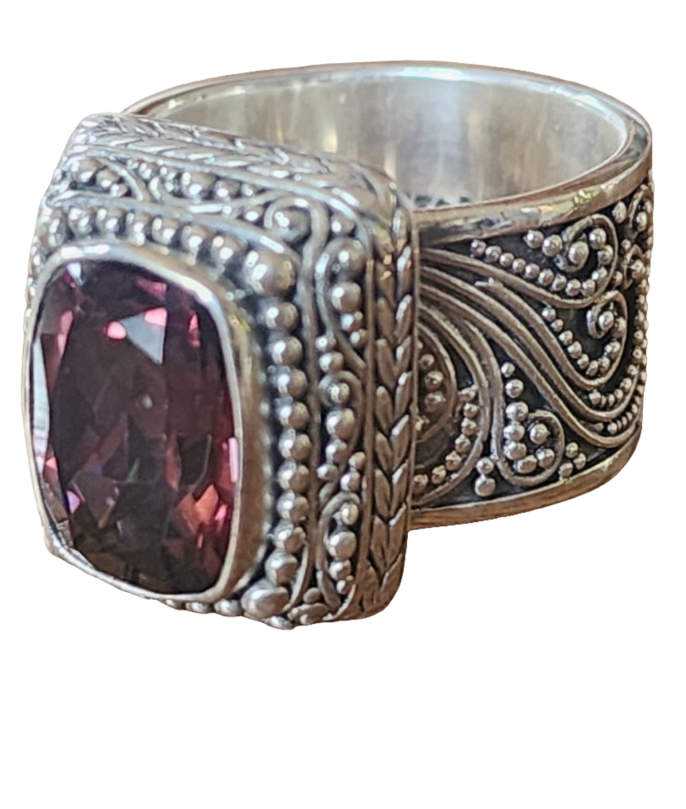 Sarda Sterling Silver Ring Cigar ornate band chunky Stone Fine jewelry size 10.5