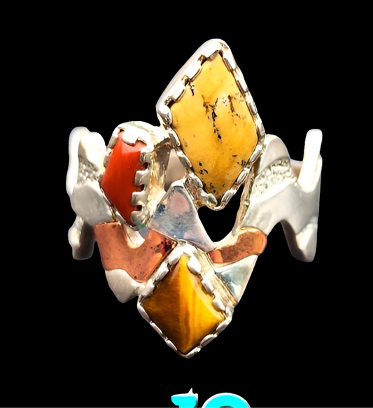 Carolyn Pollack Relios zig zag multi gemstone ring sz 10 sterling silver copper