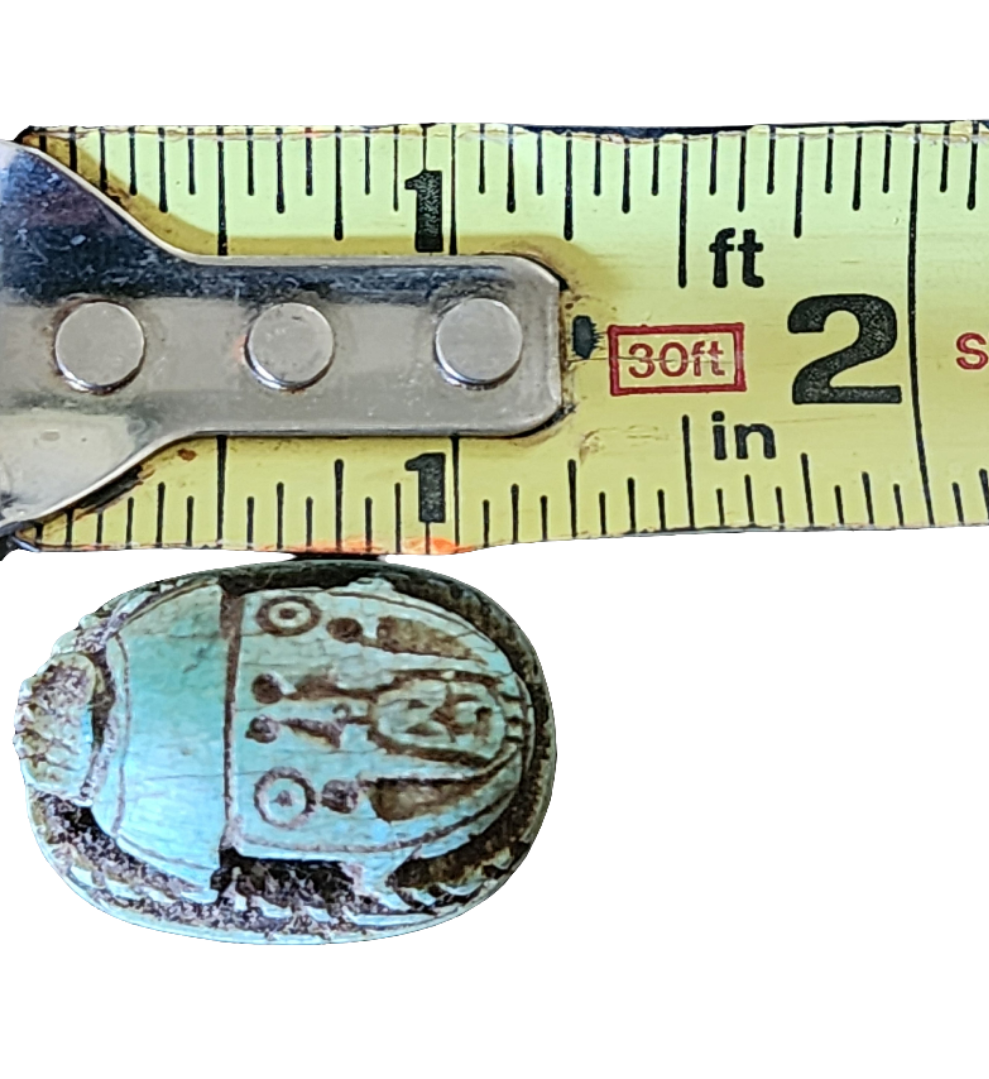 Egyptian Scarab Blue carved Amulet with hieroglyphics