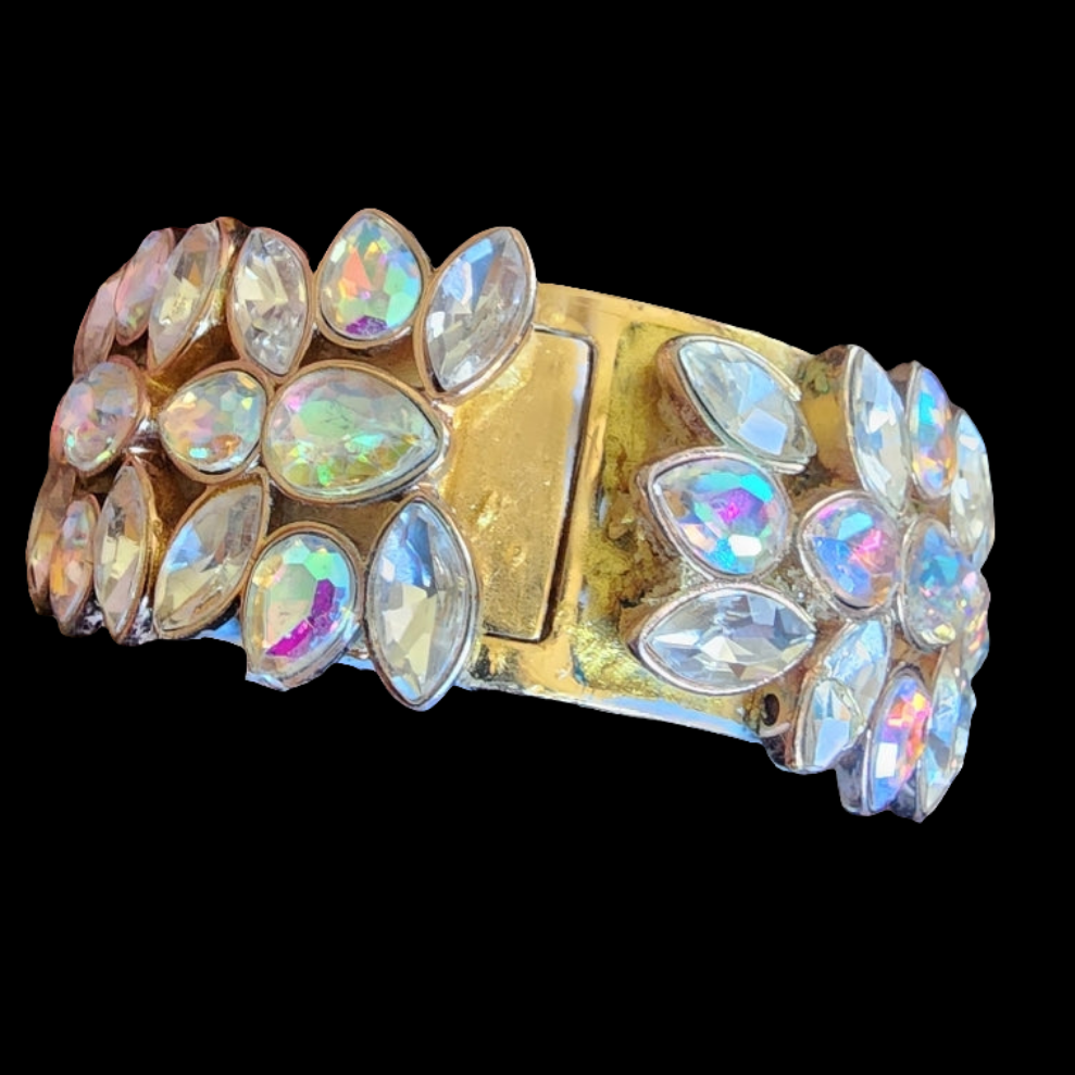 Ann Taylor Aurora borealis rhinestone gold tone Chunky Bangle bracelet designer