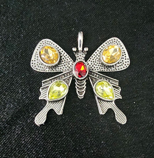 Butterfly pendant with green yellow gemstones