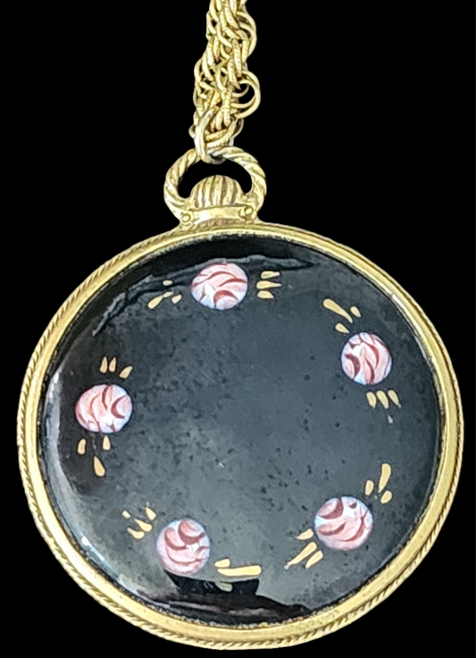 Big Enamel pendant necklace with  flowers 1/20 14k GF