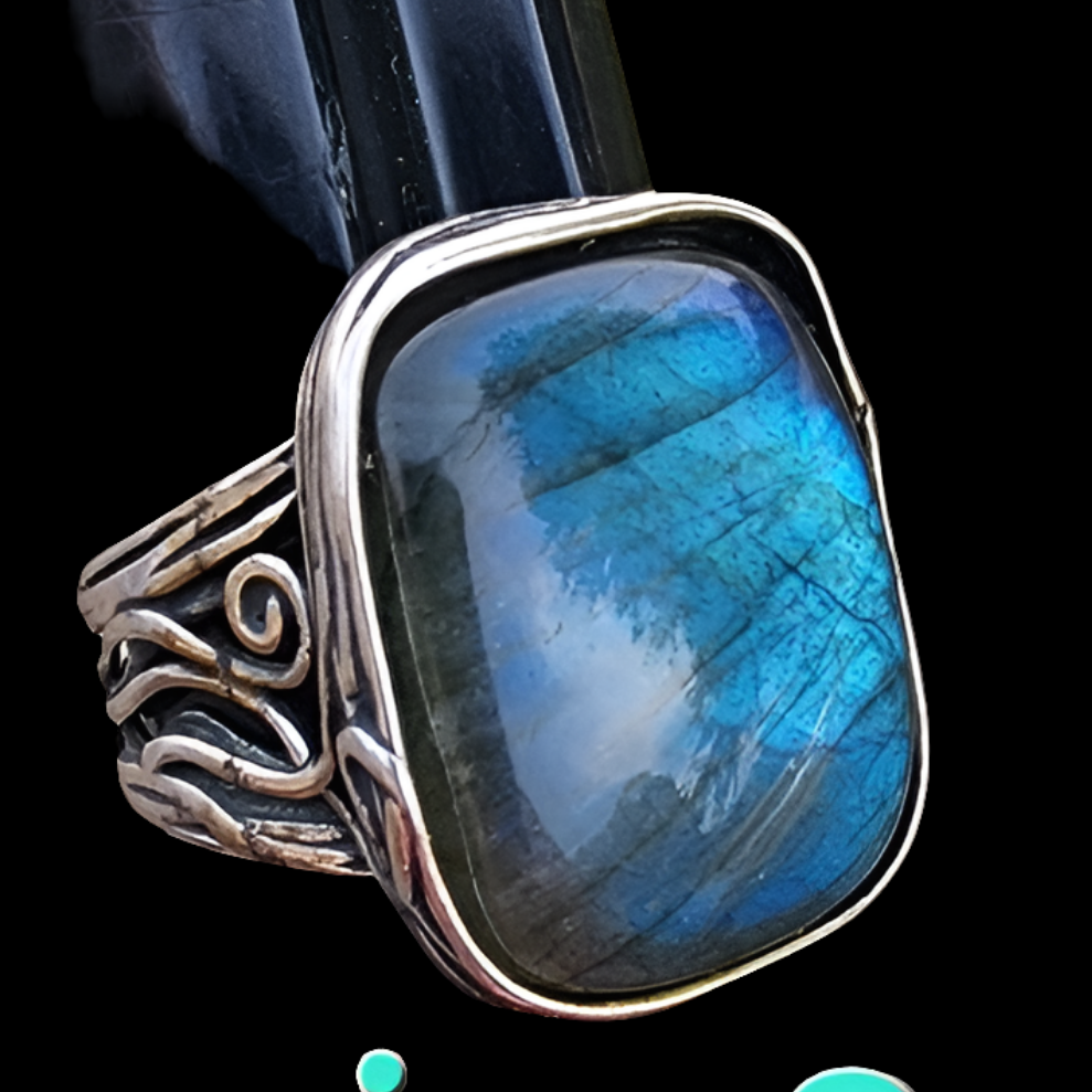Signed PZ Israel Is sterling silver Labradorite  ring size 9 designer jewelry