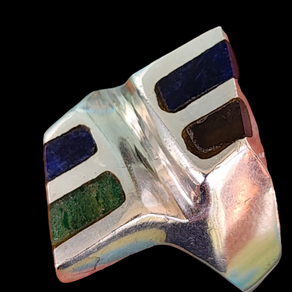Mexico Sterling silver inlay onyx lapis malachite ring size 8 5
