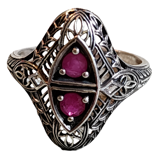 Antique filigree Sterling silver Garnet ring art deco missing 1 diamond jewelry