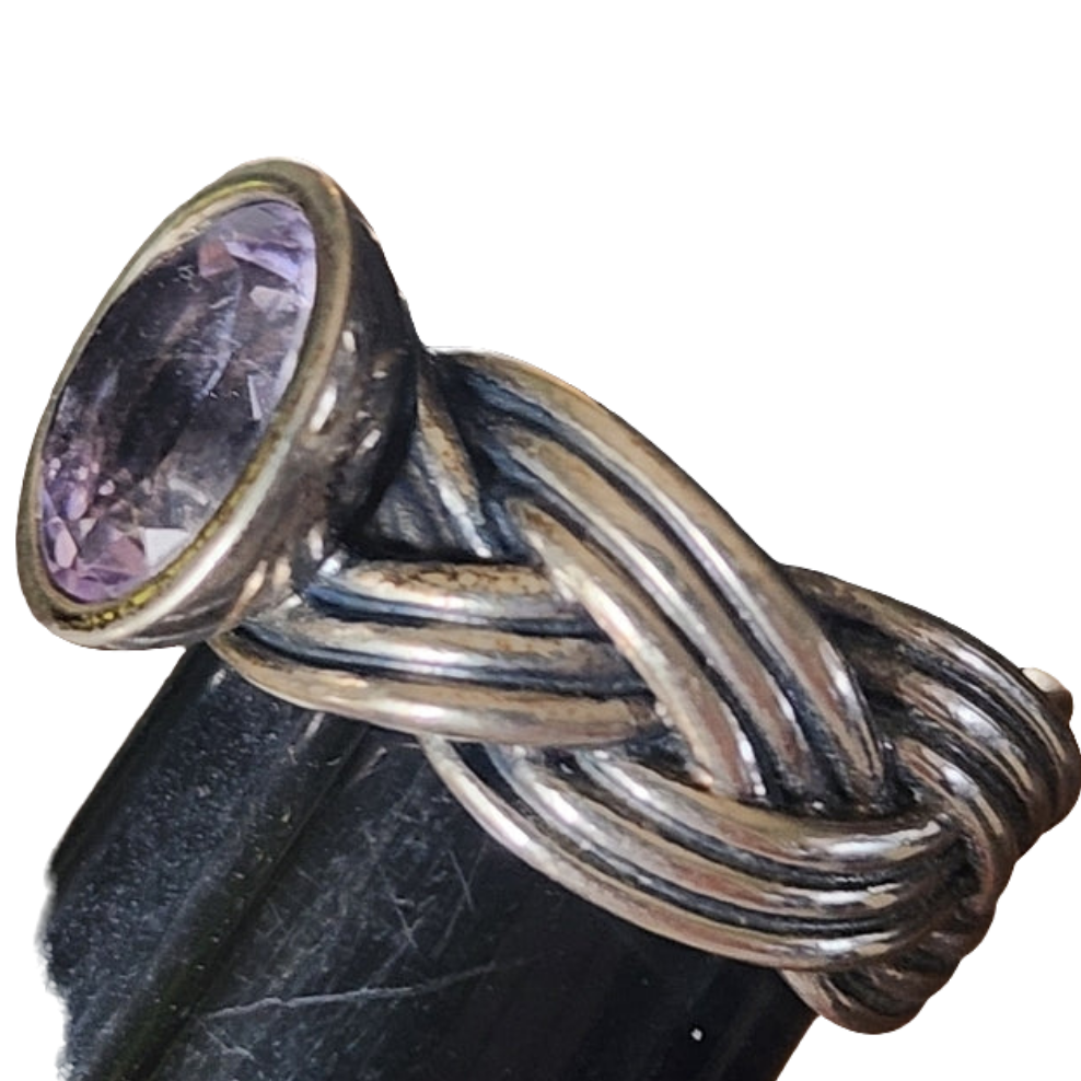 Retired Tied Together Pandora Amethyst Ring Size 7 Rare fine Jewelry ALE