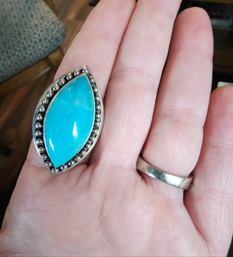 Sterling Silver Blue Turquoise Statement ring size 9.5 Fine Southwest Jewelry