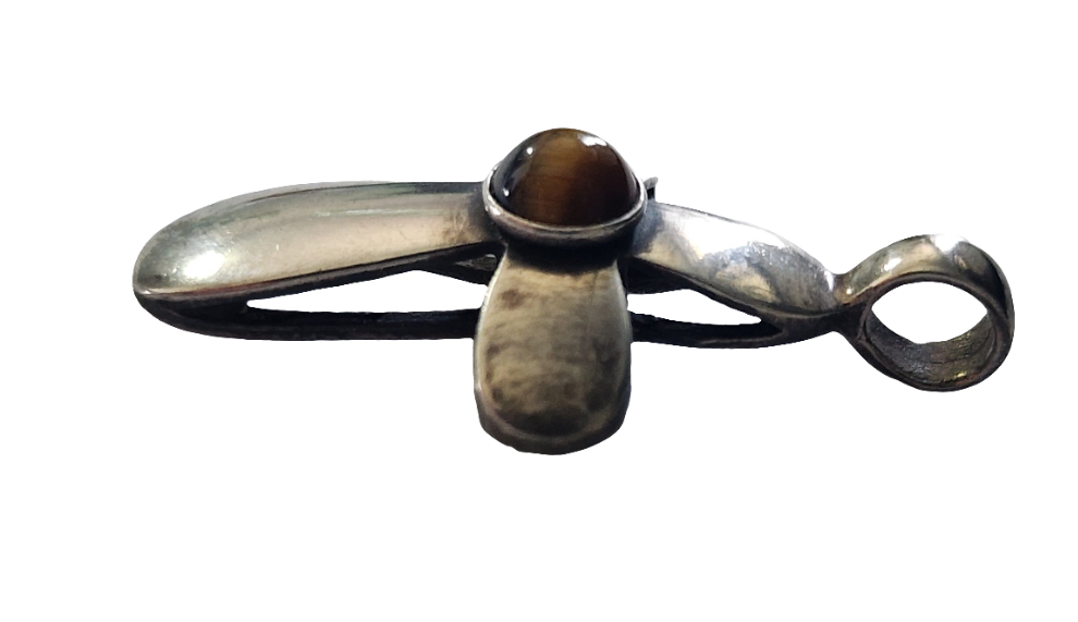 sterling silver cross made in Israel with tiger eye stone