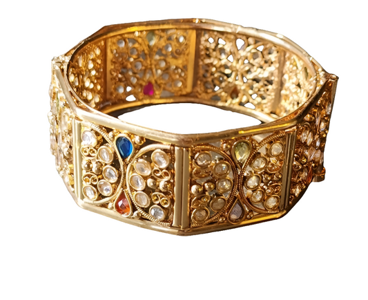Fashion costume jewelry gold tone rhinestone bangle bracelet w screw clasp