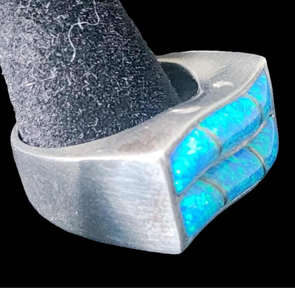 Sterling Silver blue fire opal ring size 7.5