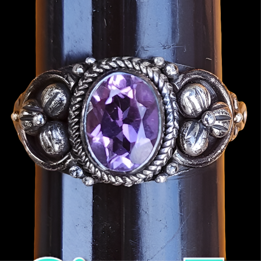 Designer Suart of Bali Sterling silver purple Amethyst flower accents ring sz 7