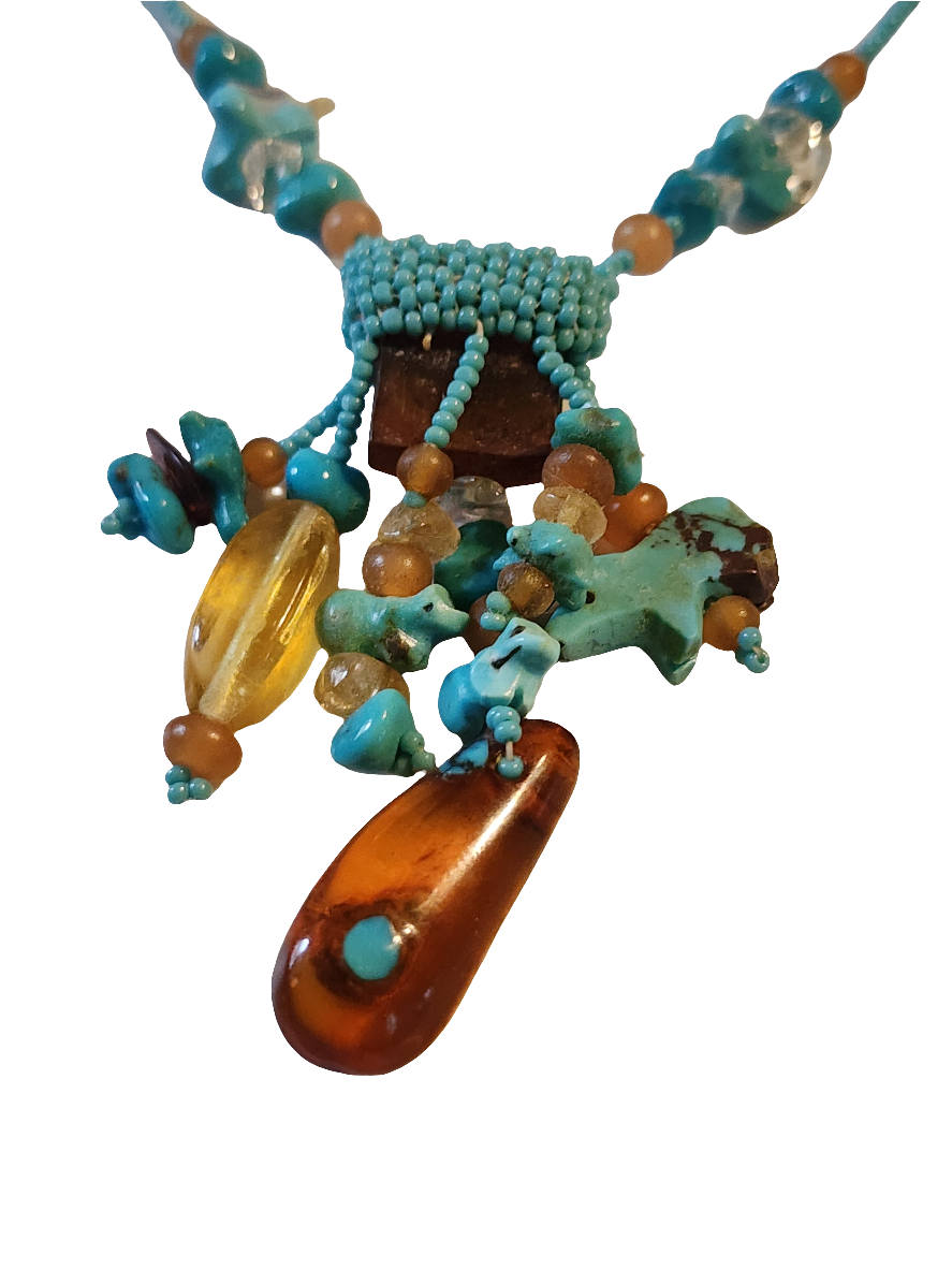 Handmade native american seed bead turquoise fetish Necklace