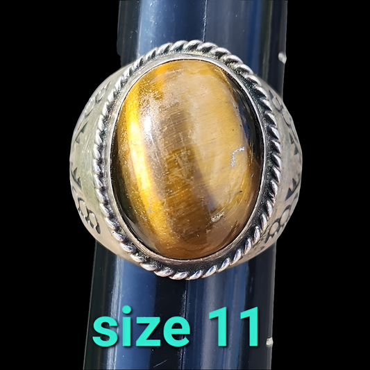 signed GCOI Mexican Mexico sterling silver tiger's eye ring size 11 Vintage