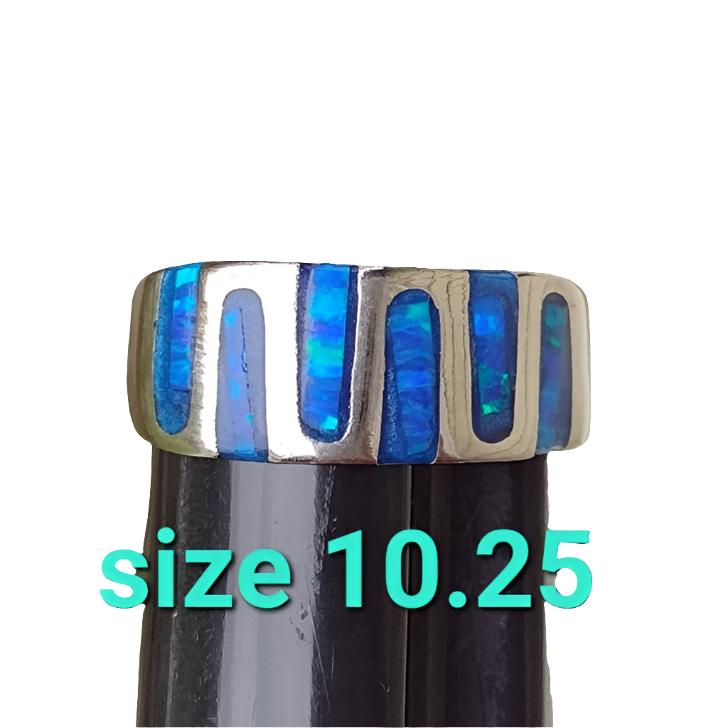 Sterling silver blue opal inlaid ring size 10.25 unisex