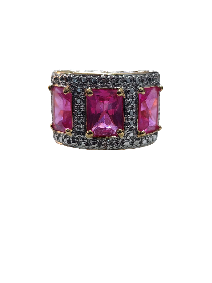 Ross Simons 14k gold vermeil over Sterling Silver 3 pink stones  ring size 6