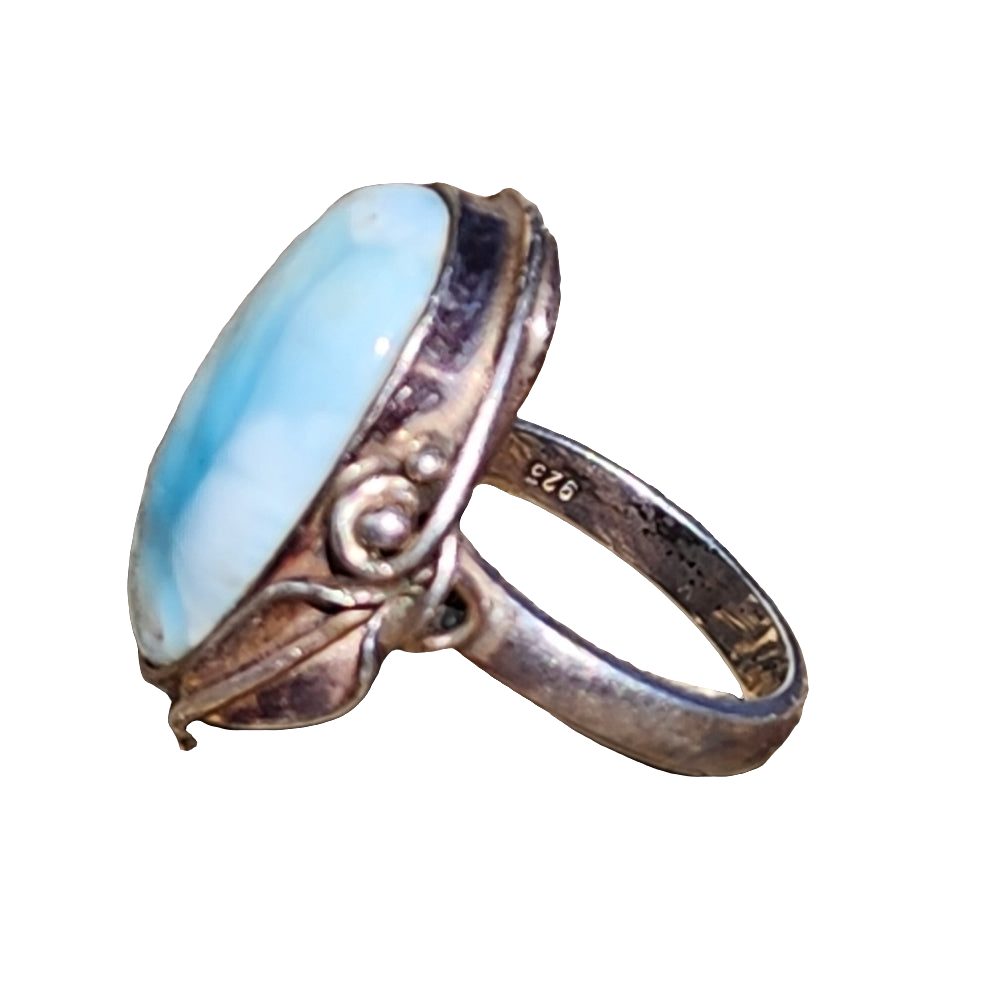 Vintage sterling silver ring size 8 with blue Larimar stone