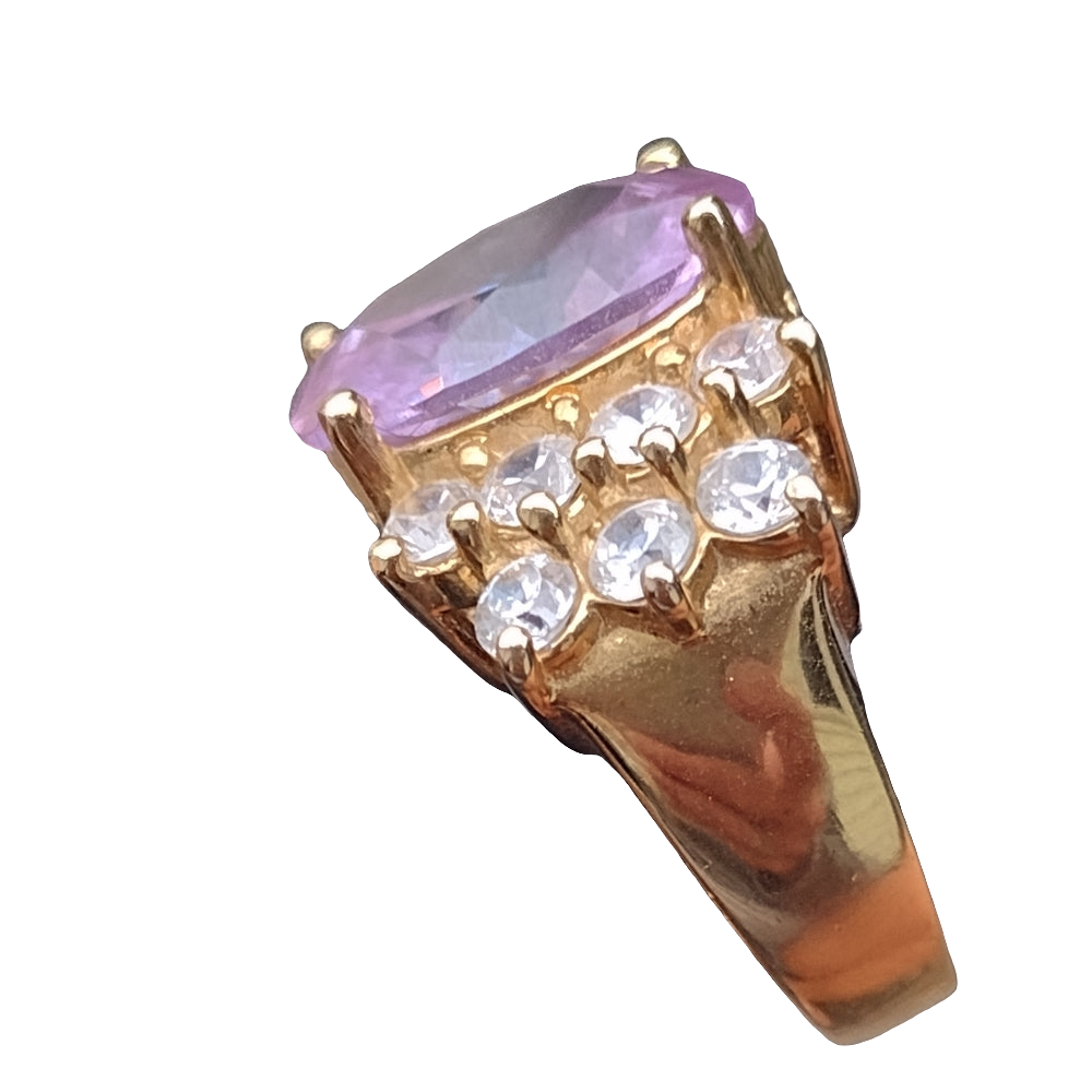 Sterling silver gold vermili ring with pinkish purple stone and czs size 5