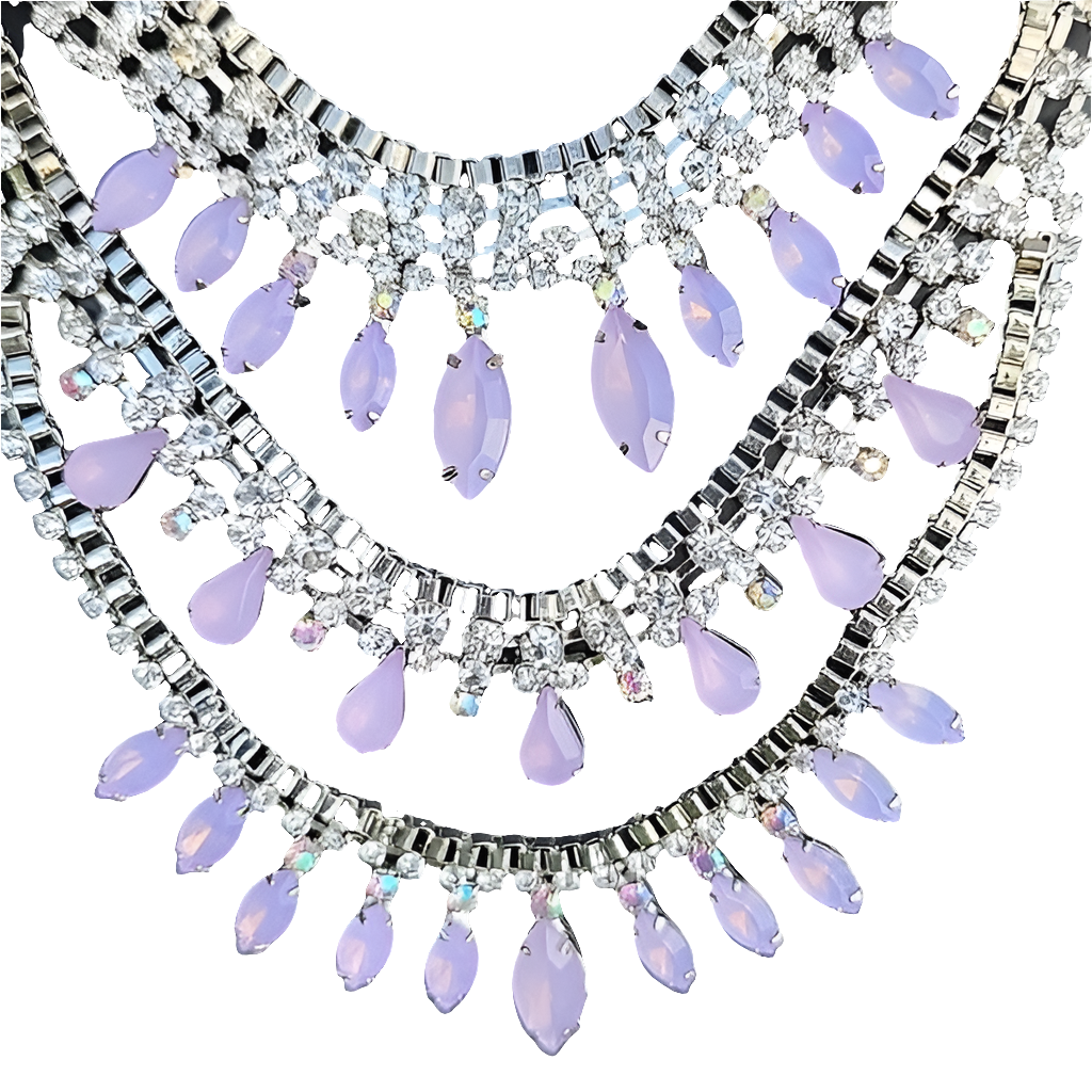 Fashion costume jewelry rhinestone necklace with pink stones