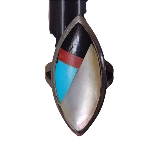 Sterling silver inlay native American navajo ring size 7 artist signed