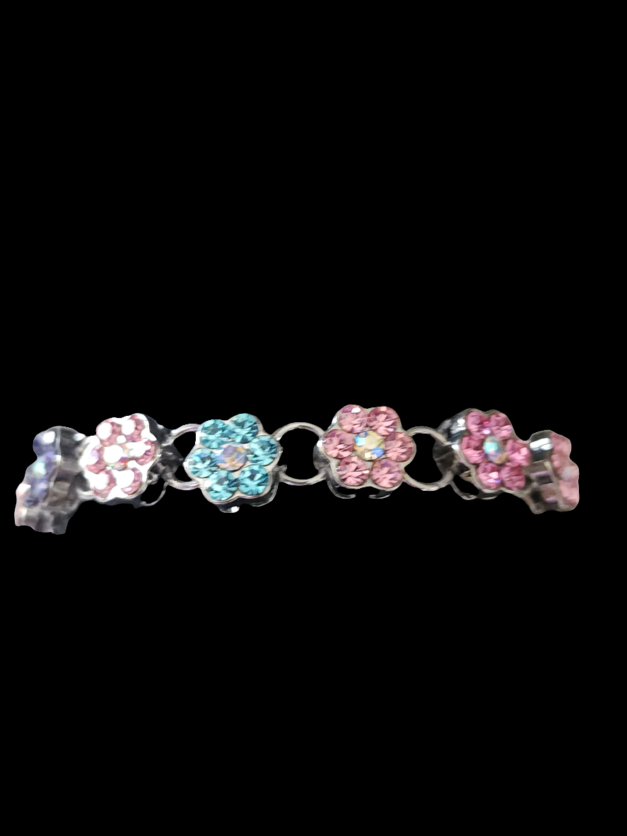 Rhinestone flower floral bracelet with pink blue