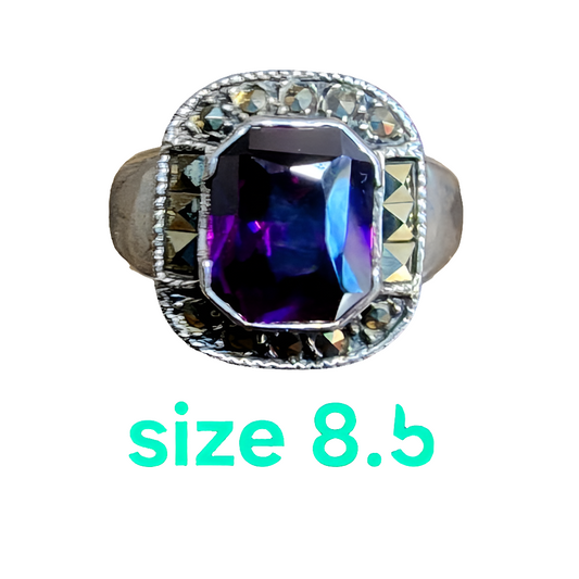 Sterling silver purple stone marcasite ring size 8.5 jewelry