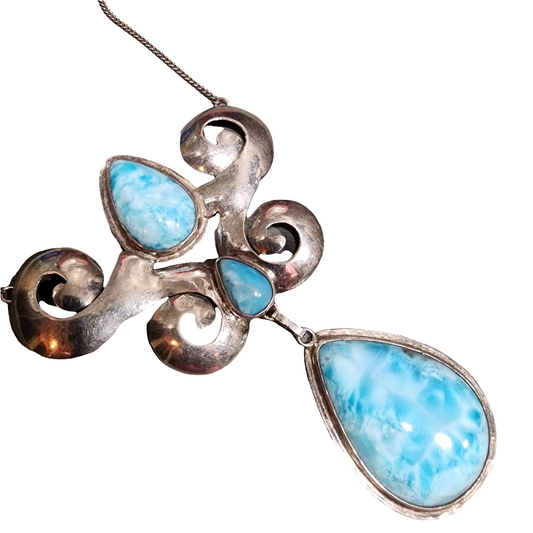 One of a Kind handmade sterling silver large Larimar necklace